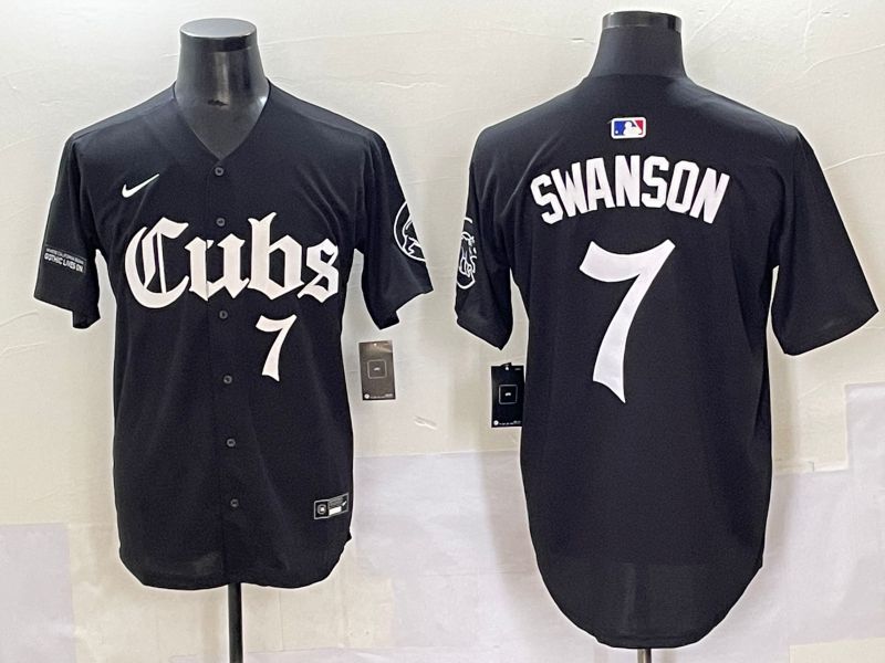 Men 2025 Chicago Cubs 7 Swanson Black Five generations Joint Name Nike MLB Jersey style 9